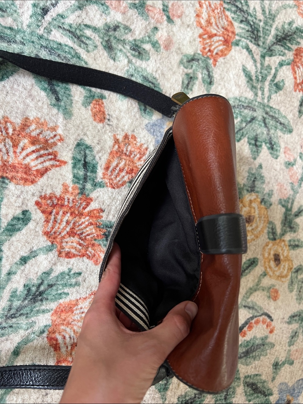 Striped Fossil Crossbody Bag with Leather Details - Picture 7 of 10